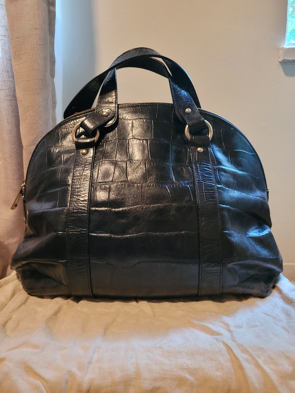 Emporio Armani Black Crocodile Leather Bag with Gold Hardware